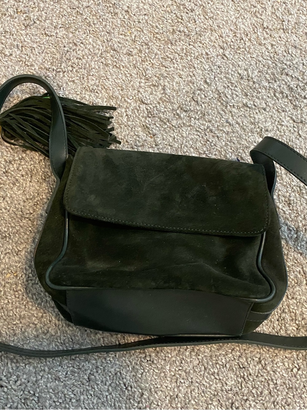 Nine West Dark Green Suede & Leather Tassel Crossbody